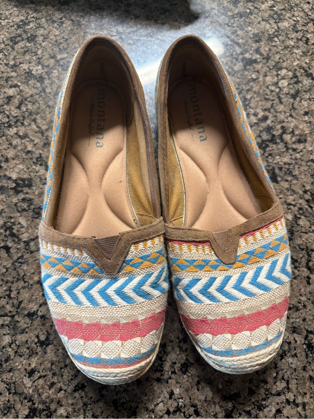 Montana Women's Multicolor Woven Espadrille Slip-Ons — Blue, Pink & Tan